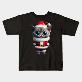 Red Cute kitty Christmas Dabbing Cut Santa Kids T-Shirt